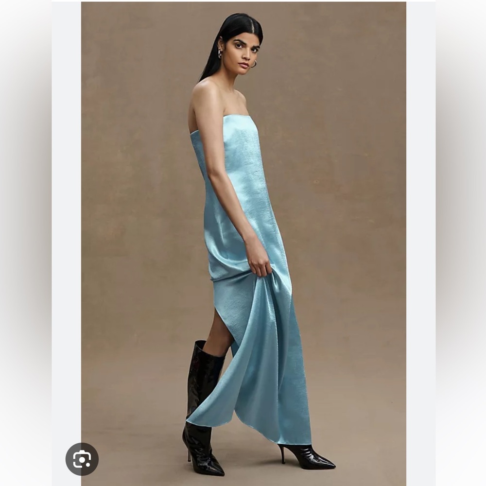 Sachin & Babi Stella Strapless Hammered Back-Slit Satin Gown